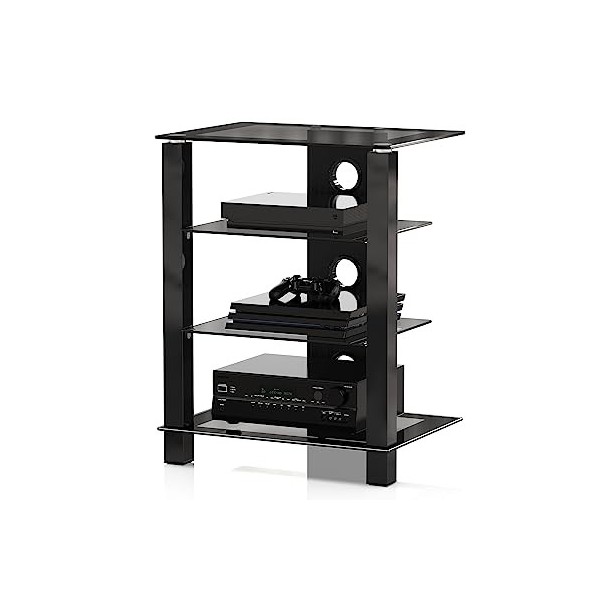 FITUEYES Meuble HiFi en Verre Trempé avec 4 Étagères Gestion des câble
