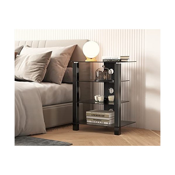 FITUEYES Meuble HiFi en Verre Trempé avec 4 Étagères Gestion des câble