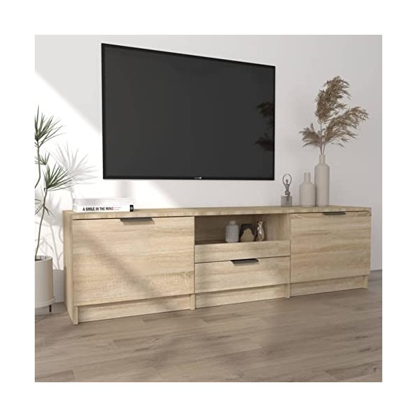 Tidyard Meuble TV Armoire Stéréo Meuble de Télévision Banc TV de Salon, Meuble Television Bois Chêne Sonoma 140x35x40 cm Bois