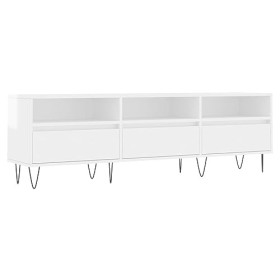 ANNLERA Meuble TV Blanc Brillant 150x30x44,5 cm Bois dingénierie Style Calme Banc TV Maison Chambre à Coucher Rangement Spac