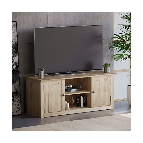 Home Discount Meuble TV à écran Plat - Étagère à Deux Portes - Panama, Bois Dense, Marron, Dimensions L*W*H : 120 x 40 x 50 