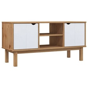 TV Meuble, Meuble Tele, Meuble TV Chambre, Meuble TV IindustrielOTTA Marron et Blanc 113,5x43x57cm Bois de pin massifConvient