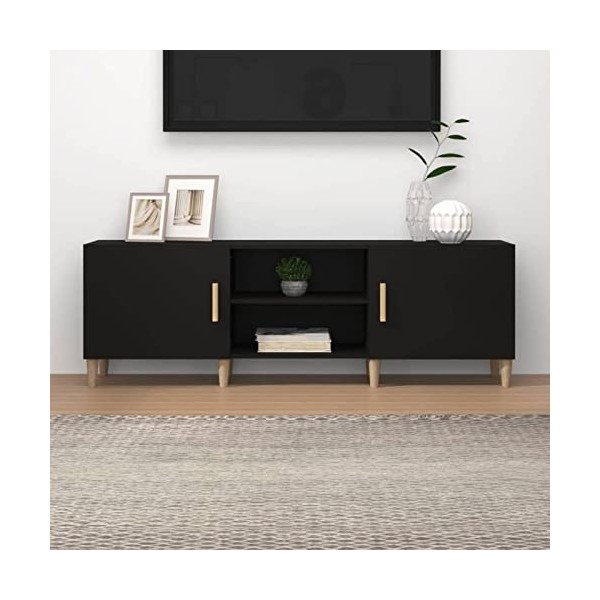GuyAna Meuble TV Noir 150x30x50 cm Bois dingénierie,Meuble TV,Table Basse Salon Meuble TV,Table Basse LED Couleurs