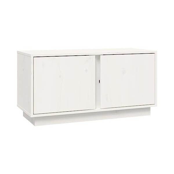 FIRBNUS Meuble TV Blanc 80x35x40,5 cm Bois de Pin Massif Armoire TV Salon Classique Armoire Média Grand Espace de Rangement p