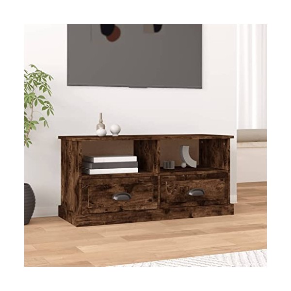 FIRBNUS Meuble TV Chêne Fumé 93x35,5x45 cm Bois dingénierie Armoire TV Salon Construction Robuste Meuble HiFi Tendance Décor