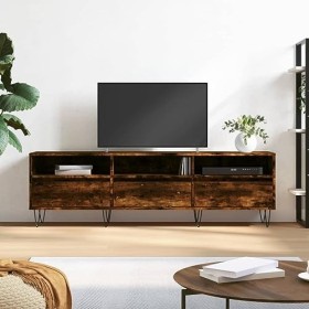 JUNZAI Meuble TV chêne fumé 150x30x44,5 cm Bois dingénierie,Meuble TV,Ensemble Meuble TV,Table TV