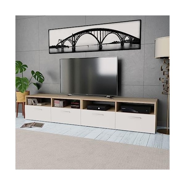 Générique Meuble TV 2 pcs Aggloméré 95 x 35 x 36 cm Chêne et Blanc,36 KG,275112, Meubles, Meubles TV