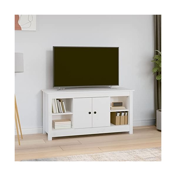 Camerina Meuble TV Blanc 103x36,5x52 cm Bois de pin Massif,Meuble TV,Meuble TV Moderne,Meuble de Salon