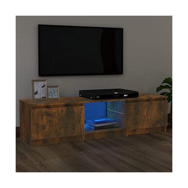 FAMIROSA Meuble TV avec lumières LED Chêne fumé 140x40x35,5 cm 27.3KG -5711