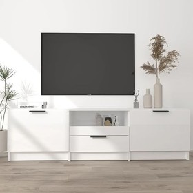 ARKEM Meuble TV Blanc Brillant 140x35x40 cm Bois dingénierie,Meuble TV Haut,Table Television Salon,Meuble Télé Haut