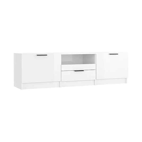 ARKEM Meuble TV Blanc Brillant 140x35x40 cm Bois dingénierie,Meuble TV Haut,Table Television Salon,Meuble Télé Haut