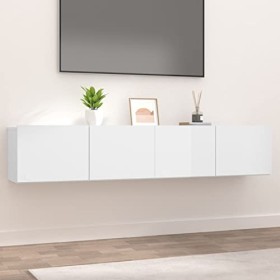 ZEYUAN Meubles TV 2 pcs Blanc Brillant 80x30x30 cm Bois dingénierie,Meuble TV,Meuble TV Moderne,Meuble de Salon