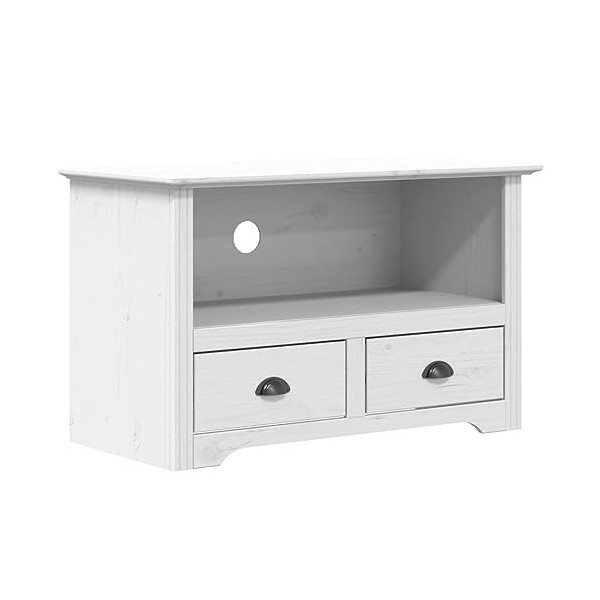 BaraSh Meuble TV avec 2 tiroirs BODO Blanc 91x43x56 cm Bois Massif pin,Meuble TV,Table Basse LED Couleurs,Table Basse Salon M