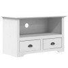 BaraSh Meuble TV avec 2 tiroirs BODO Blanc 91x43x56 cm Bois Massif pin,Meuble TV,Table Basse LED Couleurs,Table Basse Salon M