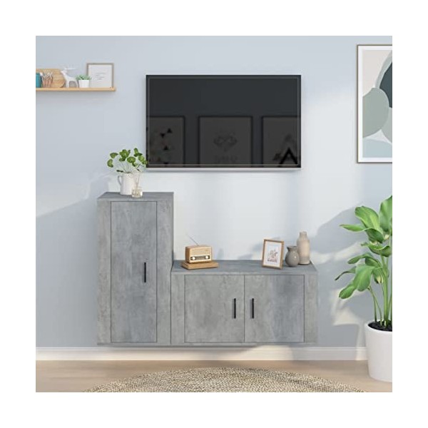 Camerina Ensemble de Meubles TV 2 pcs Gris béton Bois dingénierie,Meuble TV,Table Basse Salon Meuble TV,Table Basse LED Coul