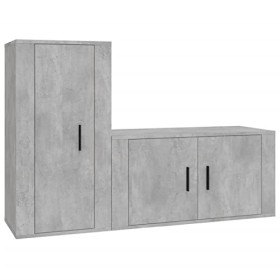 Camerina Ensemble de Meubles TV 2 pcs Gris béton Bois dingénierie,Meuble TV,Table Basse Salon Meuble TV,Table Basse LED Coul
