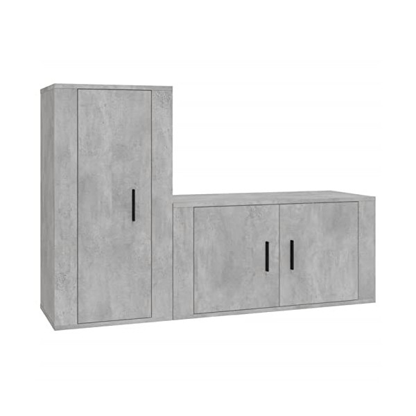 Camerina Ensemble de Meubles TV 2 pcs Gris béton Bois dingénierie,Meuble TV,Table Basse Salon Meuble TV,Table Basse LED Coul