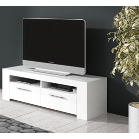 Loungitude - Meuble TV avec 2 portes et 2 niches de rangement L120 cm - Blanc