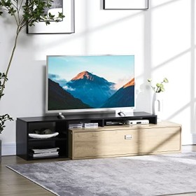 HOMCOM Meuble TV Banc TV Support TV pour télévision jusquà 65 Pouces avec étagère Amovible Style Contemporain Porte basculan
