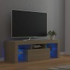 FIRBNUS Meuble TV avec Lumières LED Chêne Sonoma 120x35x40 cm Aggloméré Armoire Média Salon Amplement d’Espace pour Garder et