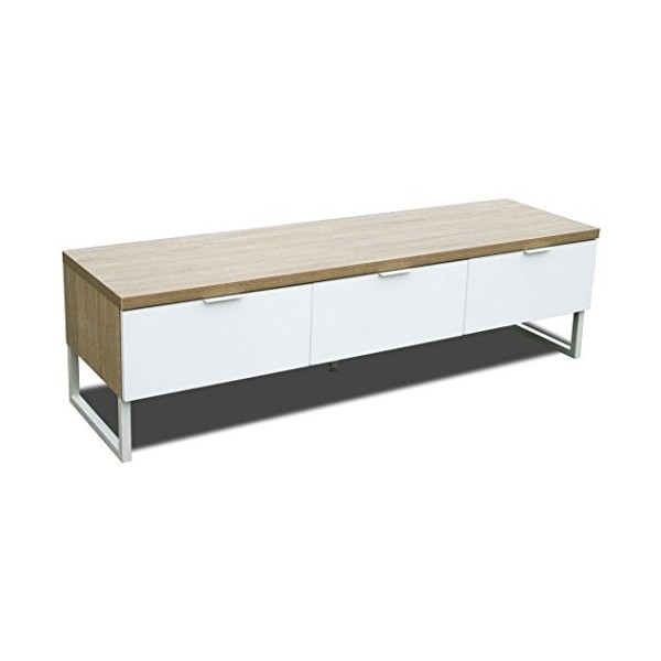 KMH Meuble TV Steffen avec trois portes darmoires décor chêne 205614 