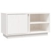 Annlera Meuble TV Blanc 80x35x40,5 cm avec 3 Compartiments Bois de Pin Massif Classique Banc TV Dessus de Meuble Robuste Plac
