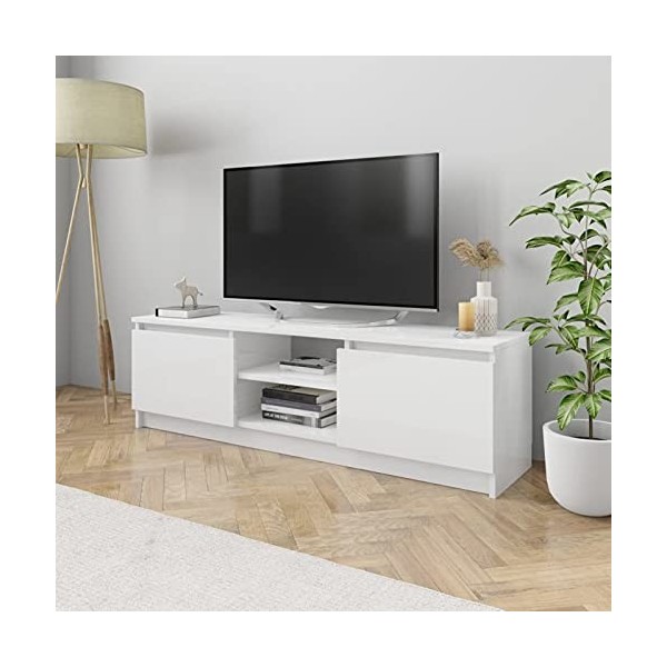 MOONAIRY Meuble TV Support de télévision Console de Rangement Meuble TV Salon Moderne Table Télévision Meuble TV Blanc Brilla