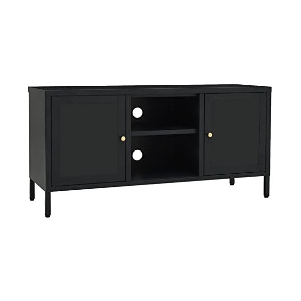 Générique Meuble TV Noir 105x35x52 cm Acier et Verre,20.88 KG,336058, Meubles, Meubles TV
