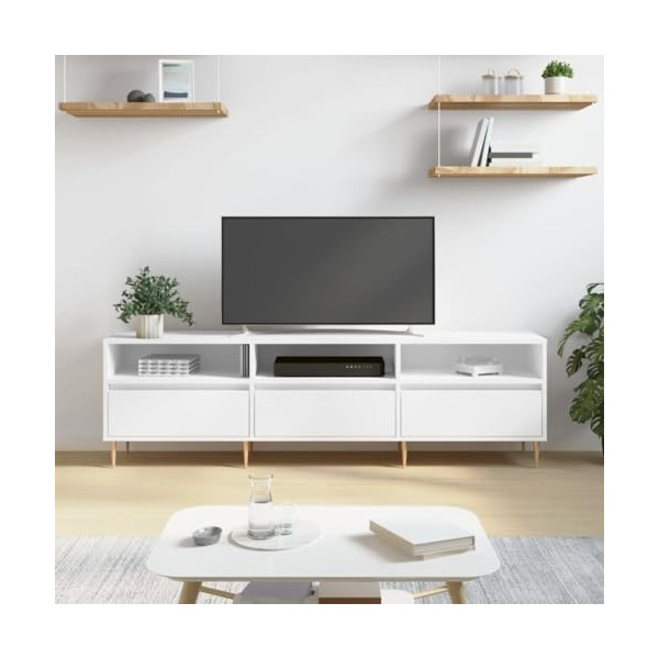 FAMIROSA Meuble TV Blanc 150x30x44,5 cm Bois dingénierie 26.4KG 