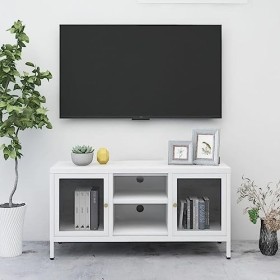Générique Meuble TV Blanc 105x35x52 cm Acier et Verre,20.98 KG,336059, Meubles, Meubles TV