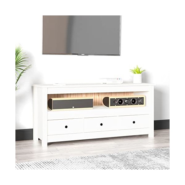 Générique Meuble TV Blanc 114x35x52 cm Bois de pin Massif,15.8 KG,821503, Meubles, Meubles TV