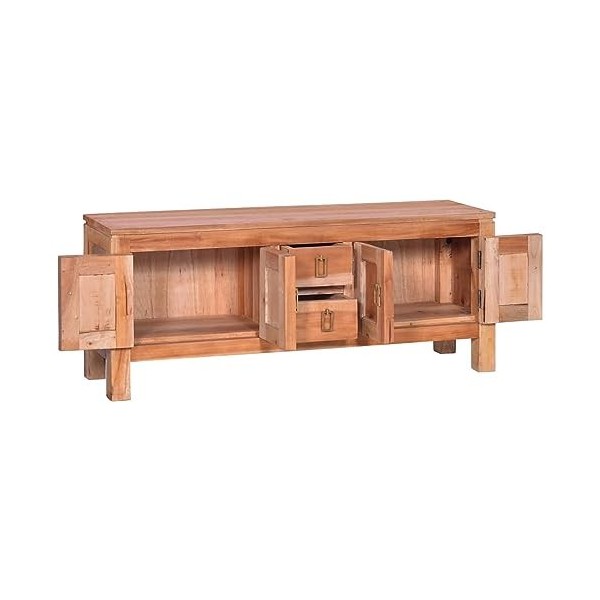 JUNZAI Meuble TV 110x30x45 cm Bois dacajou Massif,Meuble TV,Table Basse Salon Meuble TV,Table Basse LED Couleurs