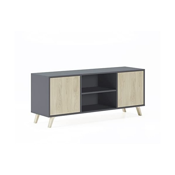 Skraut Home | Meuble TV pour Salon | 57 X 140 X 40 cm | Convient pour TV 32/40/50/55/60" | Modèle Wind 140 | Gris | 2 Portes 