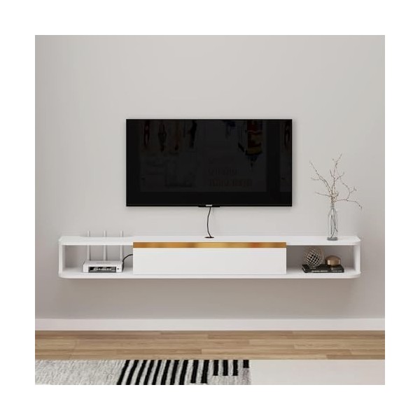Pmnianhua Meuble TV bas suspendu - Meuble TV flottant fixé au mur - Pour divertissement, console de médias - Grande armoire d