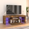 FIRBNUS Meuble TV avec Lumières LED Chêne Fumé 120x35x40 cm Bois dingénierie Armoire Média Salon Amplement d’Espace pour Gar