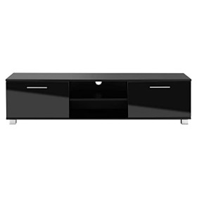 MMT Furniture Designs Ltd Meuble télé avec Portes Noir Brillant pour 40 42 49 50 Téléviseurs 4K 55 Pouces de Largeur 140 cm
