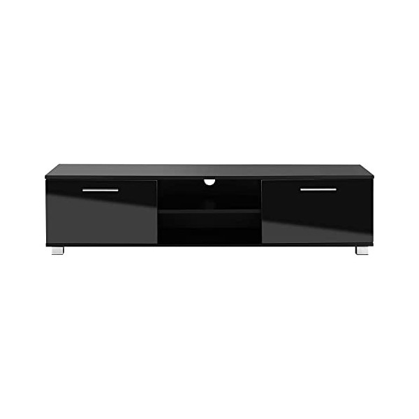 MMT Furniture Designs Ltd Meuble télé avec Portes Noir Brillant pour 40 42 49 50 Téléviseurs 4K 55 Pouces de Largeur 140 cm