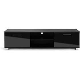 MMT Furniture Designs Ltd Meuble télé avec Portes Noir Brillant pour 40 42 49 50 Téléviseurs 4K 55 Pouces de Largeur 140 cm