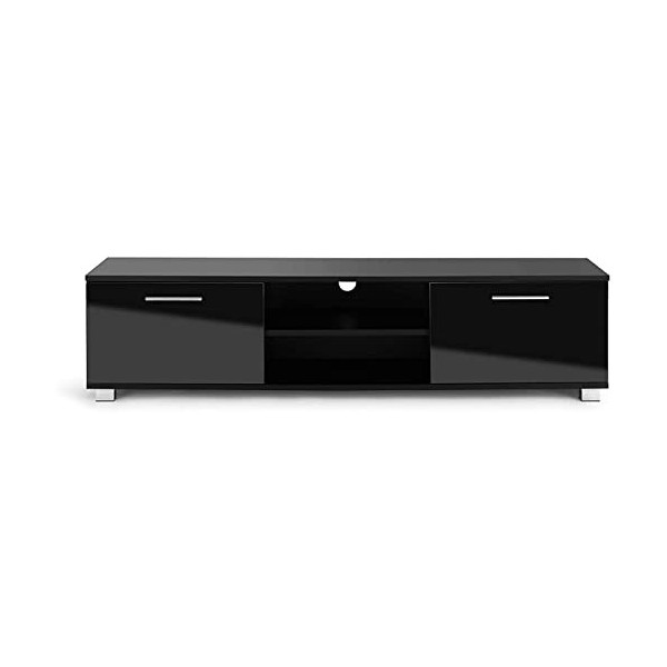 MMT Furniture Designs Ltd Meuble télé avec Portes Noir Brillant pour 40 42 49 50 Téléviseurs 4K 55 Pouces de Largeur 140 cm