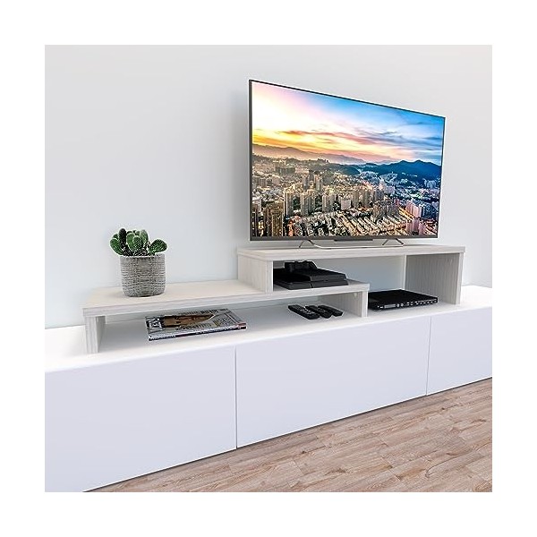 Henor Meuble TV Échelle Réglable Bois FSC® 110+110 x 35 x 30/15 cm Chêne Stel