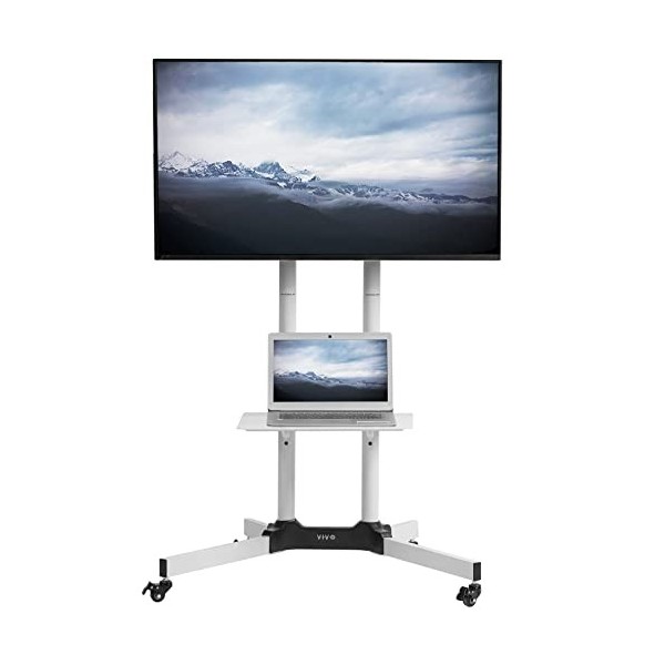 VIVO TV Blanc Mobile Panier pour LCD Conduit écrans Plats à Plasma sont avec Roues adapte 32" à 65" stand-tv03w 