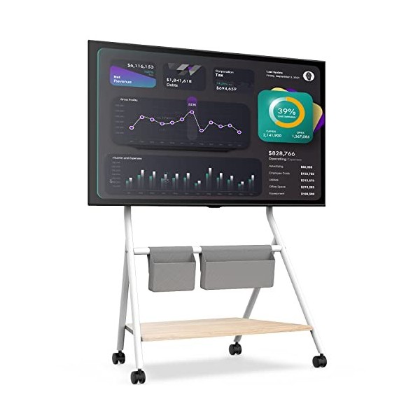 FITUEYES Design Support TV roulettes pour TV 55 60 65 75 78 Pouces Hauteur Réglable 1100-1300mm avec Sac de Rangement pour Ma