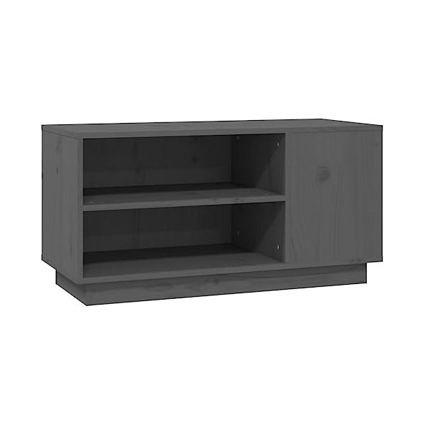 Annlera Meuble TV Gris 80x35x40,5 cm Bois de Pin Massif Classique Banc TV Dessus de Meuble Robuste Placer Stéréo Objets Décor