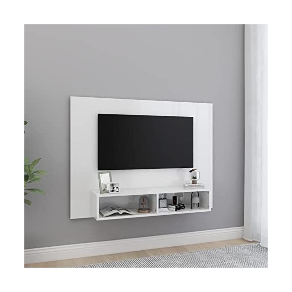 Lechnical Meuble TV, meuble de télévision, buffet multimédia, meuble TV salon, meuble TV à mur blanc brillant 120 x 23,5 x 90
