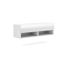 Meuble TV Fonctionnel Elwina, 100 cm, Blanc Mat / Blanc Brillant