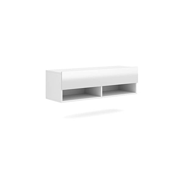 Meuble TV Fonctionnel Elwina, 100 cm, Blanc Mat / Blanc Brillant