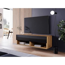 PIASKI Meuble TV 100 cm LOWBOARD A, éclairage LED en option, meuble TV, petit meuble TV, différentes couleurs Wotan/noir bri