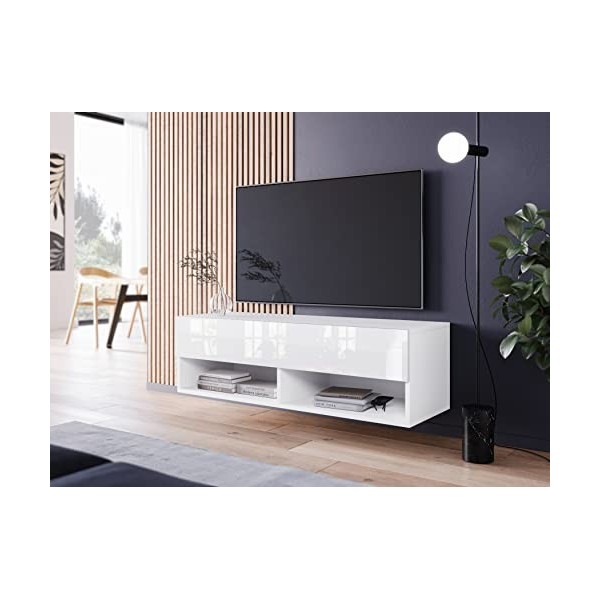 PIASKI Meuble TV 100 cm LOWBOARD A, éclairage LED en option, meuble TV, petit meuble TV, différentes couleurs Wotan/noir bri