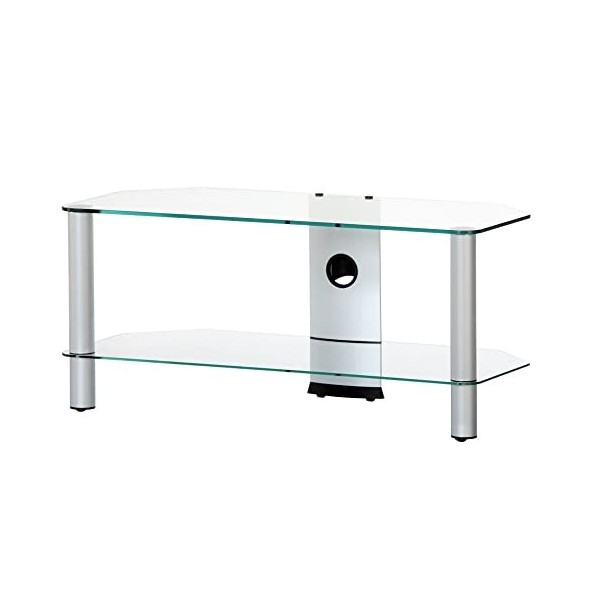 RO&CO - Meuble TV avec roulettes. 90 cm de large et 2 étagères. Verre Transparent/Châssis Couleur Gris. Réf. M-902 TG
