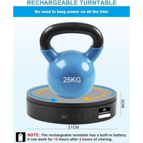 BAOSHISHAN Platine tournante électrique rechargeable avec télécommande 21 cm 35 kg Plateau tournant avec batterie rotative à 